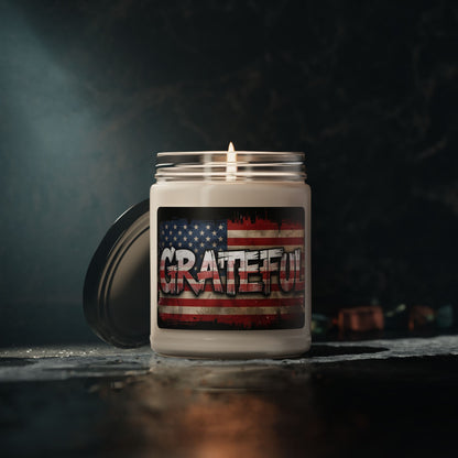 Grateful Scented Soy Candle - 9oz - Patriotic American Flag - Red White Blue - Veterans Day Independence Day Gift