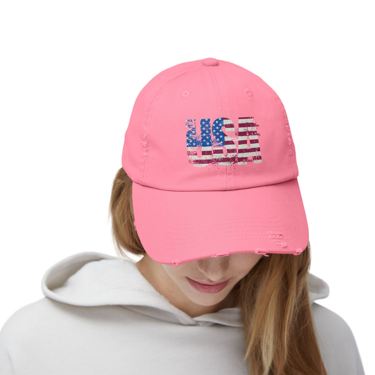 USA Distressed Flag Cap - Unisex Cotton Twill Hat - Patriotic Headwear