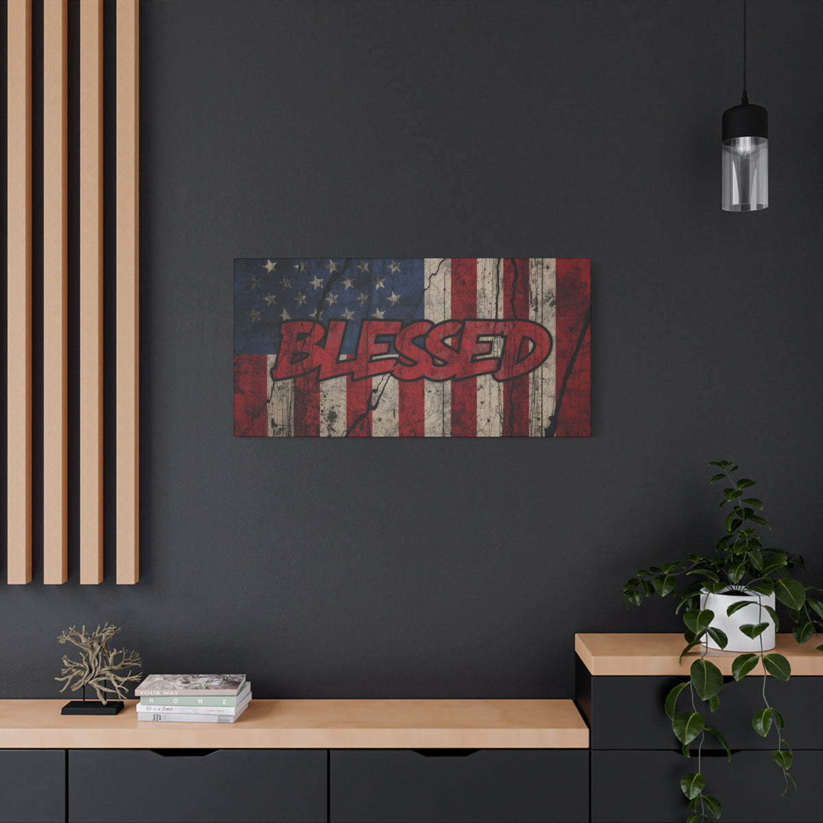 Blessed Canvas Wall Art - Vintage American Flag - Gallery Wrapped - Patriotic Americana Decor - Rustic Flag Art - 35 Sizes