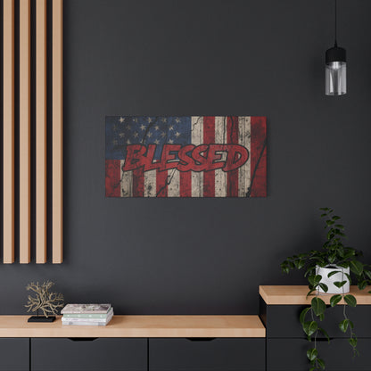 Blessed Canvas Wall Art - Vintage American Flag - Gallery Wrapped - Patriotic Americana Decor - Rustic Flag Art - 35 Sizes