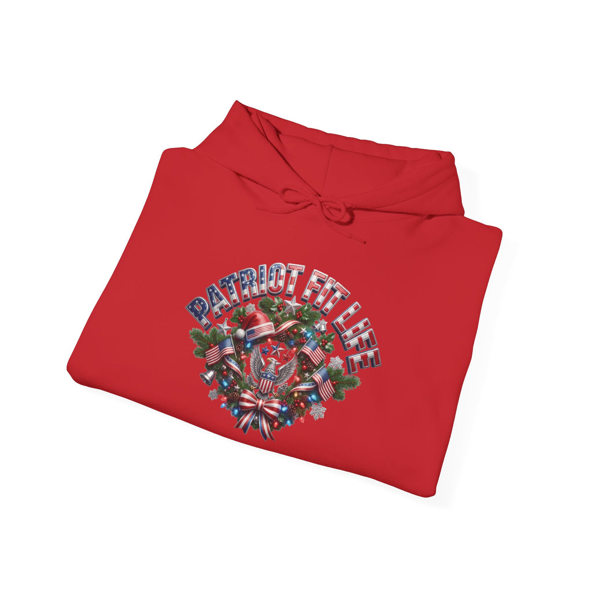 Patriot Fit Life Christmas Gym Hoodie - Eagle Barbell Wreath Americana Graphic | Unisex S-5XL
