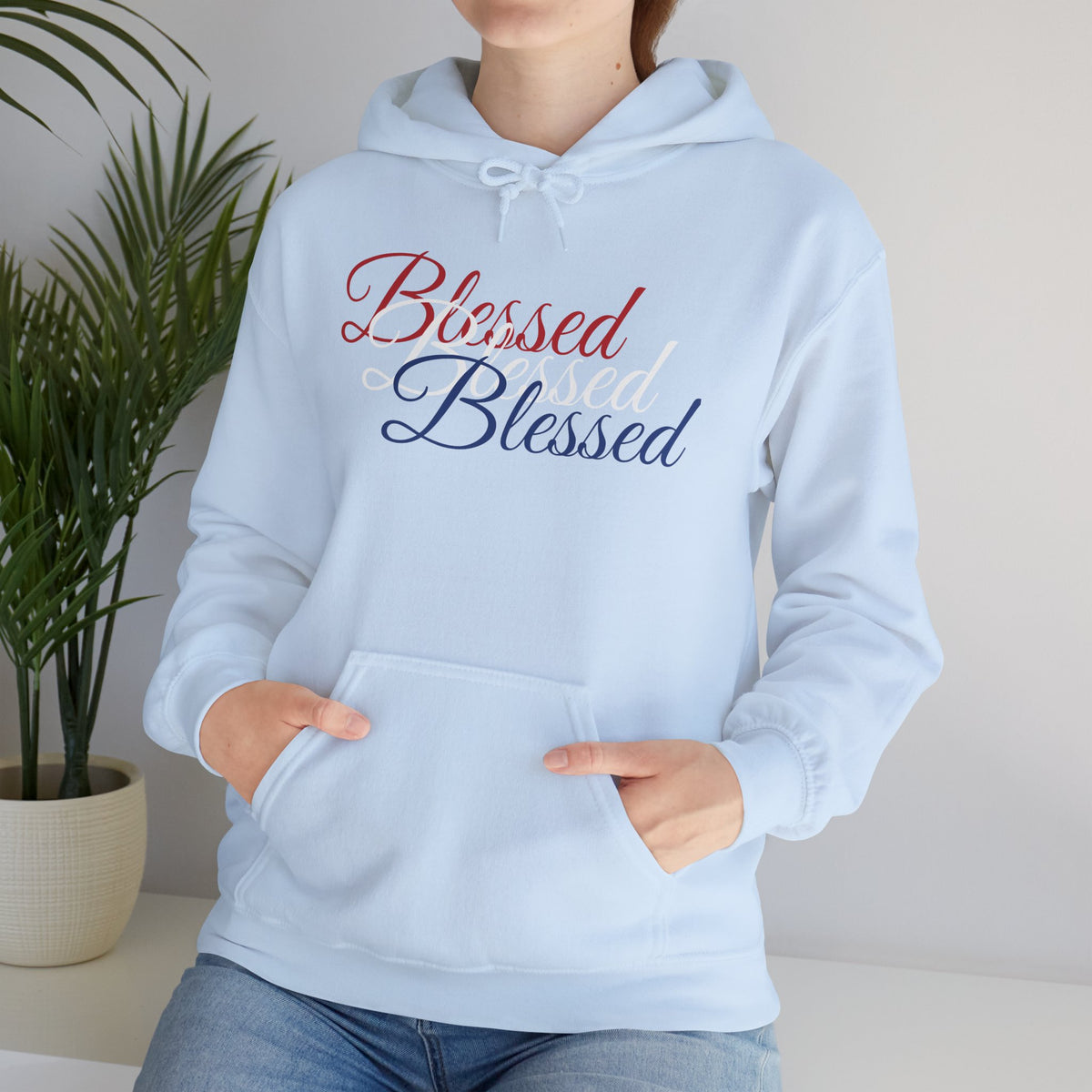 Blessed Hoodie - Patriotic Red White Blue - Unisex Pullover - Front & Back Print - S-5XL