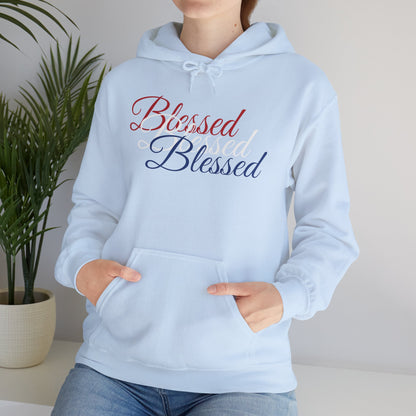 Blessed Hoodie - Patriotic Red White Blue - Unisex Pullover - Front & Back Print - S-5XL