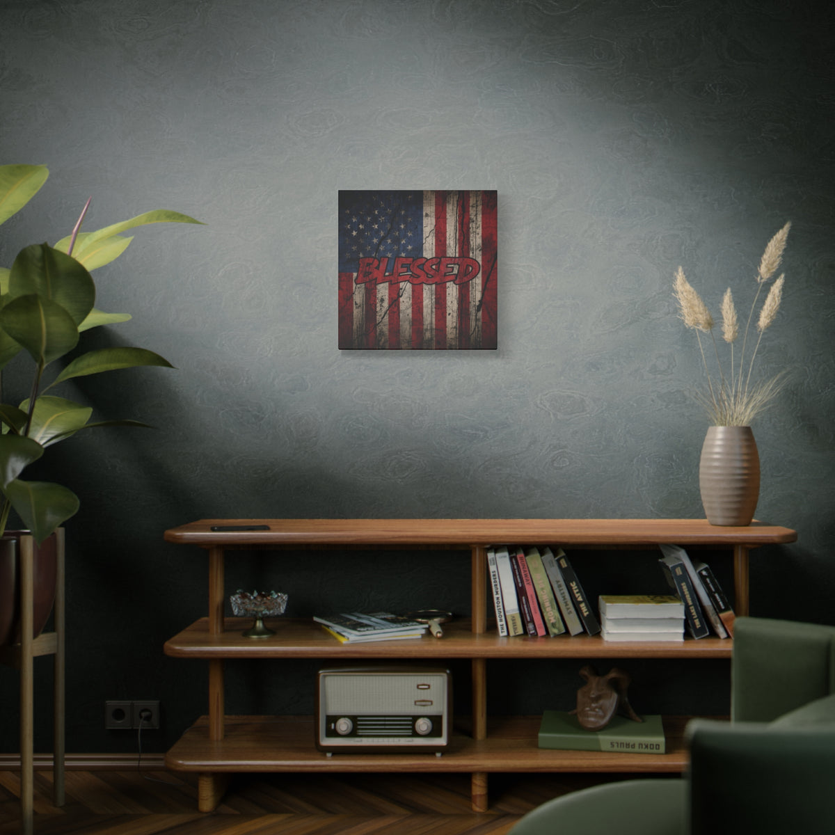 Blessed Canvas Wall Art - Vintage American Flag - Gallery Wrapped - Patriotic Americana Decor - Rustic Flag Art - 35 Sizes
