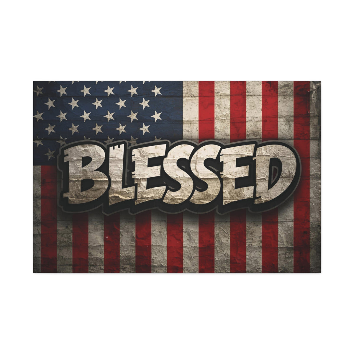 Blessed Vintage American Flag Canvas Wall Art - Patriotic Home Decor