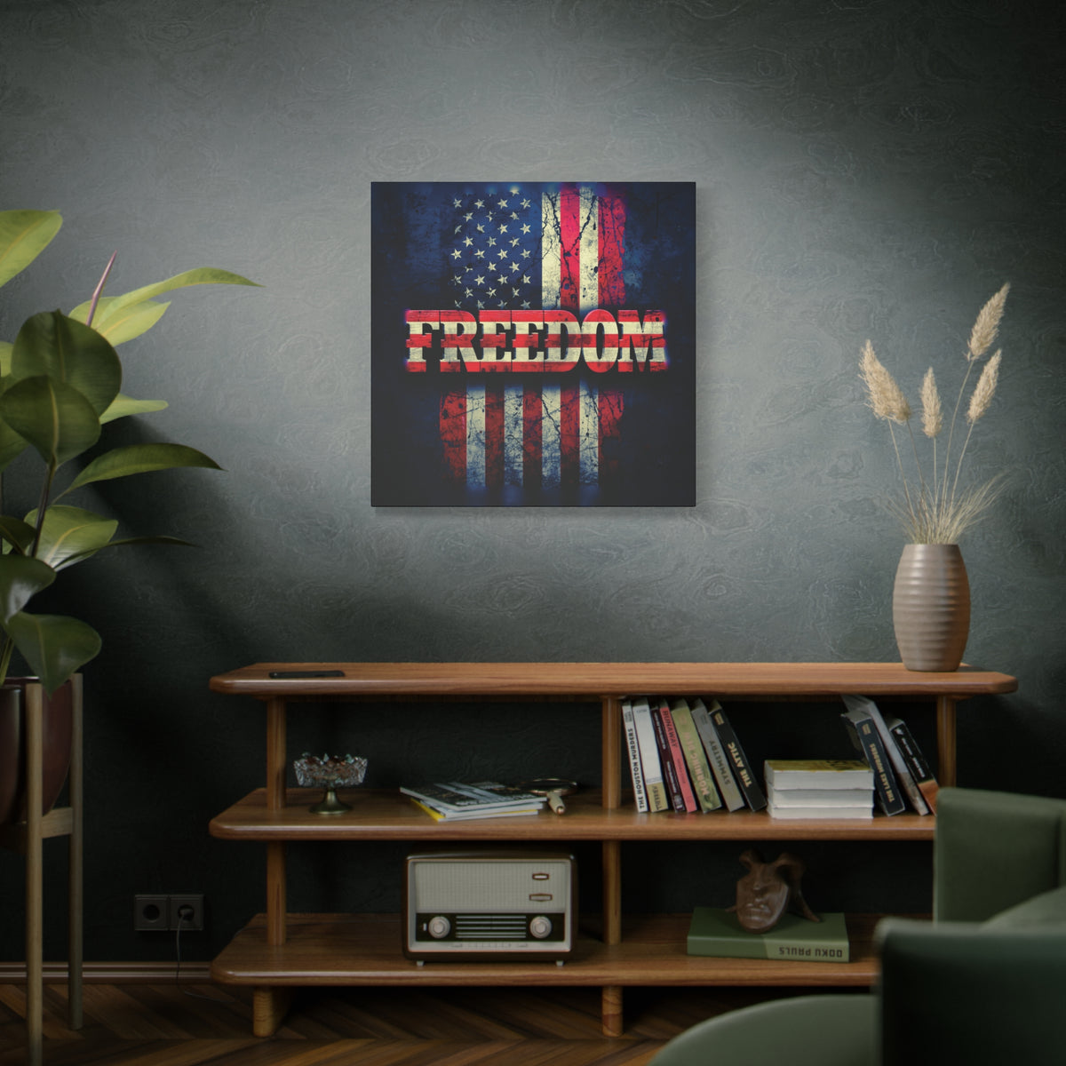 Freedom Canvas Wall Art - Patriotic Vintage American Flag - Gallery Wrapped - Red White Blue - 35 Sizes Available