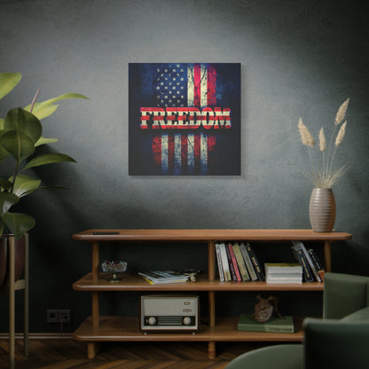 Freedom Canvas Wall Art - Patriotic Vintage American Flag - Gallery Wrapped - Red White Blue - 35 Sizes Available