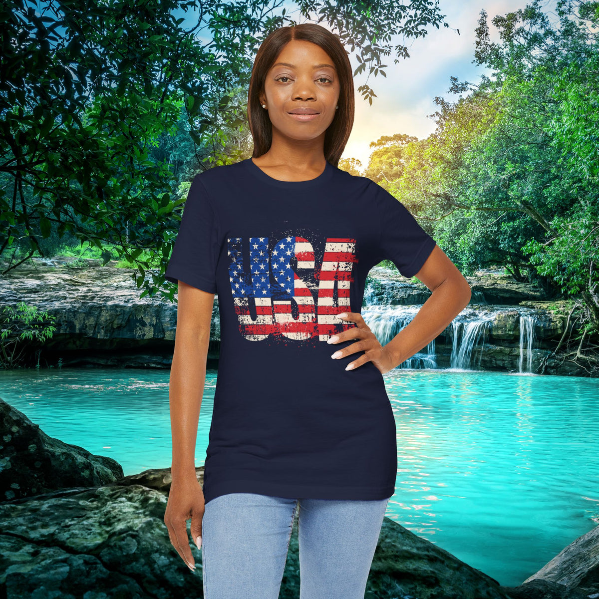 USA Red White Blue - American Flag T-Shirt - Patriotic Unisex Tee - S-3XL