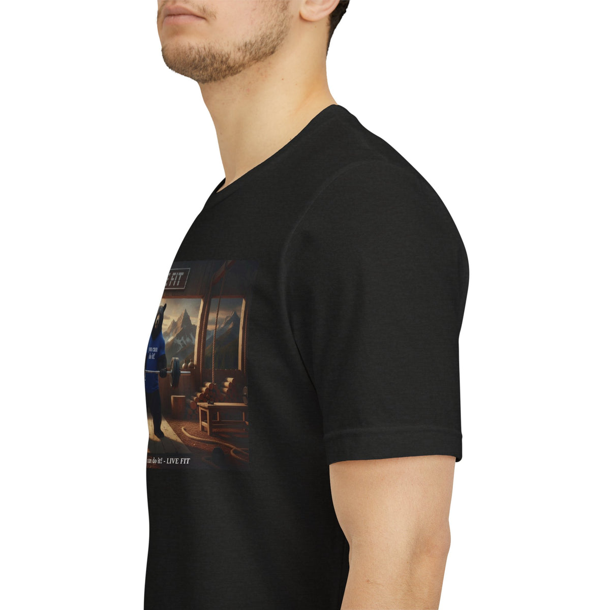 LIVE FIT Bear Graphic Tee - Motivational Gym Workout T-Shirt - Unisex Fitness Apparel