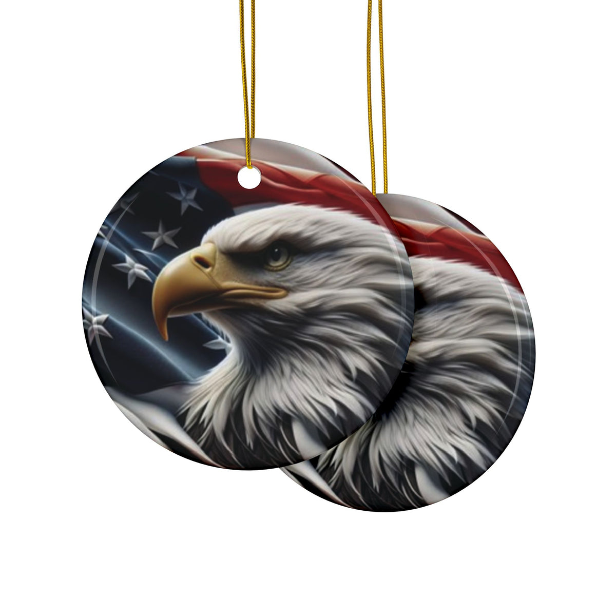 Patriotic Eagle Ornaments - American Flag Backdrop - 2 Sided Same Pic -