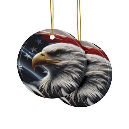 Patriotic Eagle Ornaments - American Flag Backdrop - 2 Sided Same Pic -