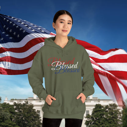 Blessed Hoodie - Patriotic Red White Blue - Unisex Pullover - Front & Back Print - S-5XL