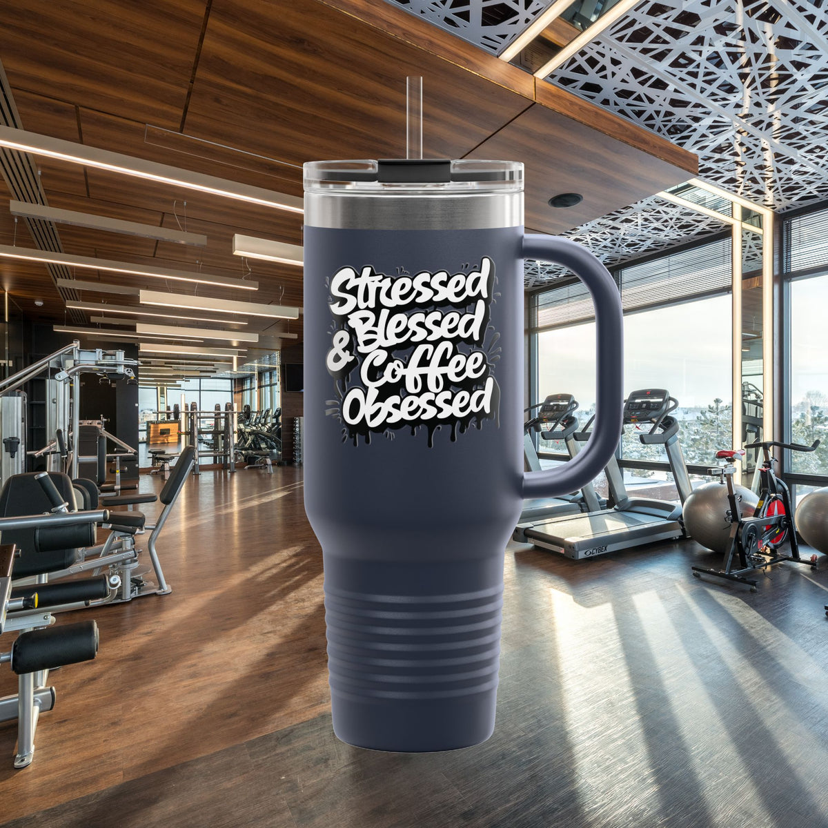 Stressed Blessed & Coffee Obsessed 40oz Travel Mug - Insulated - 7 Colors