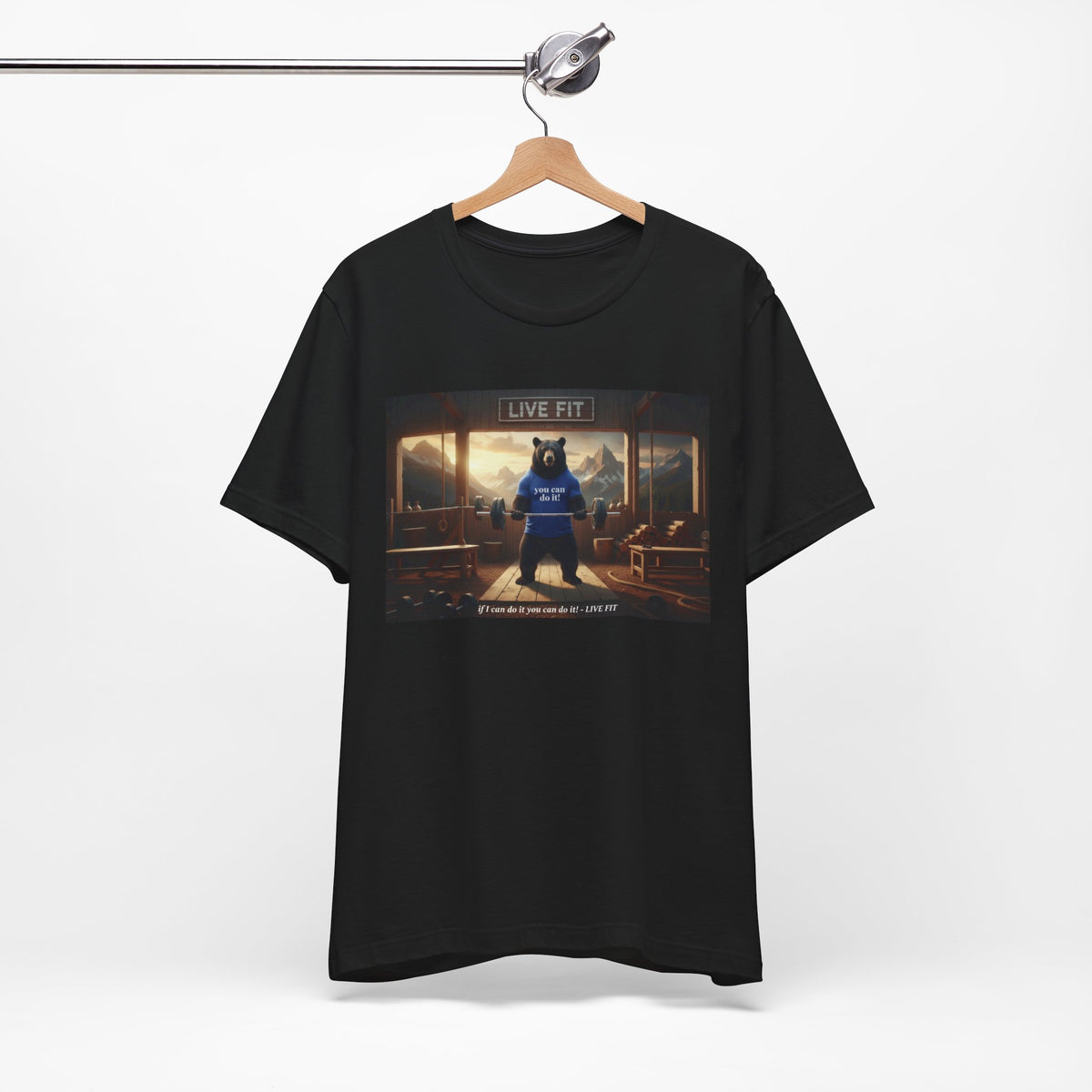 LIVE FIT Bear Graphic Tee - Motivational Gym Workout T-Shirt - Unisex Fitness Apparel