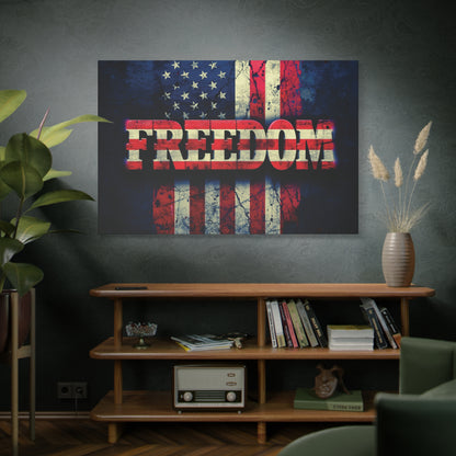 Freedom Canvas Wall Art - Patriotic Vintage American Flag - Gallery Wrapped - Red White Blue - 35 Sizes Available