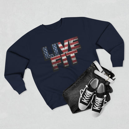 Patriotic Fitness Sweatshirt - American Flag LIVE FIT Design - Red White Blue Crewneck - Unisex S-3XL