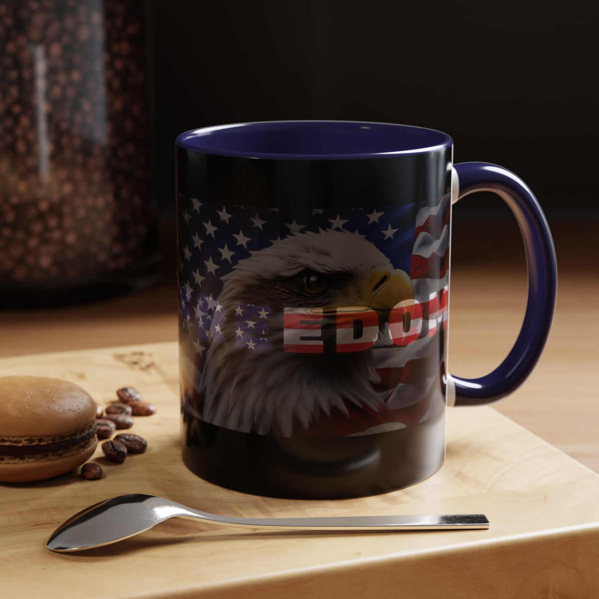 Freedom! Bald Eagle Patriotic Accent Mug - Red White & Blue - 11oz/15oz