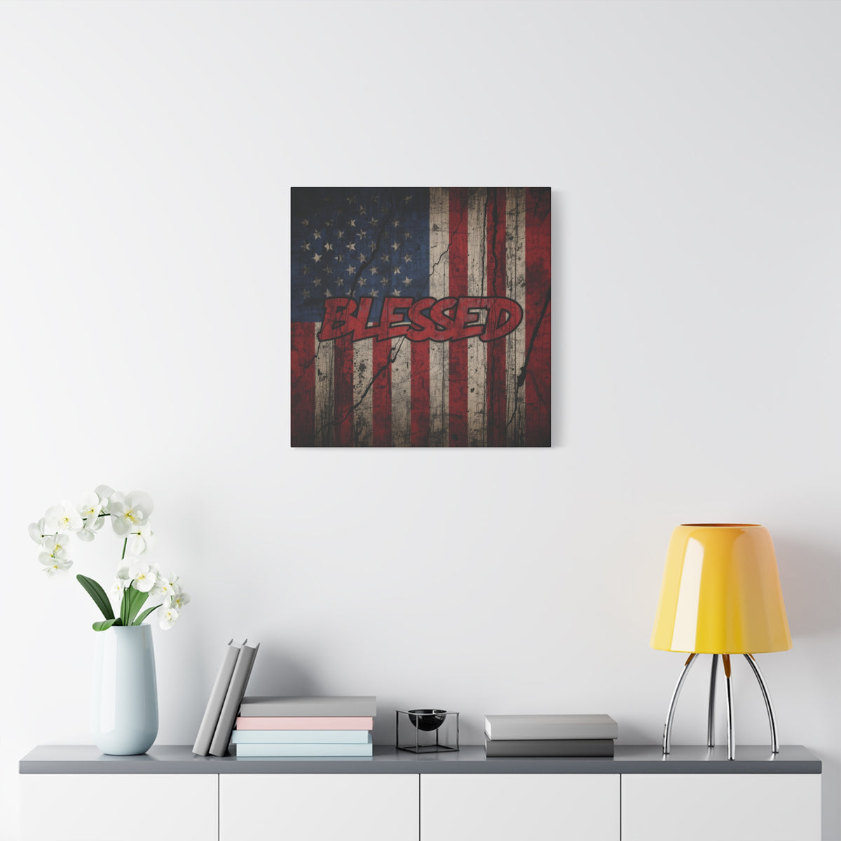 Blessed Canvas Wall Art - Vintage American Flag - Gallery Wrapped - Patriotic Americana Decor - Rustic Flag Art - 35 Sizes