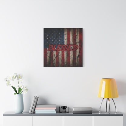 Blessed Canvas Wall Art - Vintage American Flag - Gallery Wrapped - Patriotic Americana Decor - Rustic Flag Art - 35 Sizes