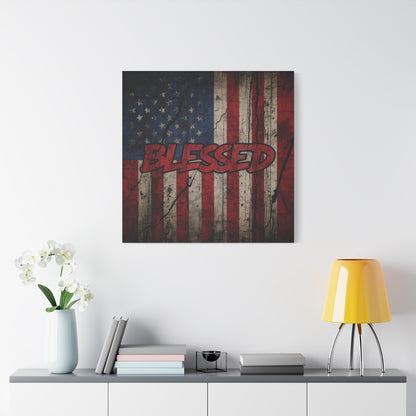 Blessed Canvas Wall Art - Vintage American Flag - Gallery Wrapped - Patriotic Americana Decor - Rustic Flag Art - 35 Sizes