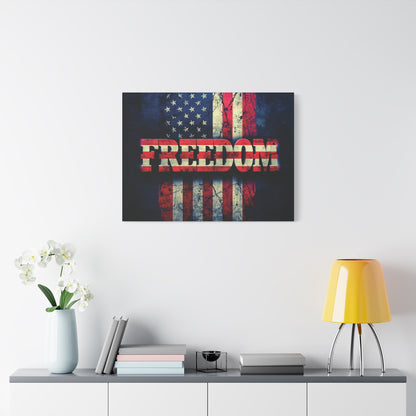Freedom Canvas Wall Art - Patriotic Vintage American Flag - Gallery Wrapped - Red White Blue - 35 Sizes Available