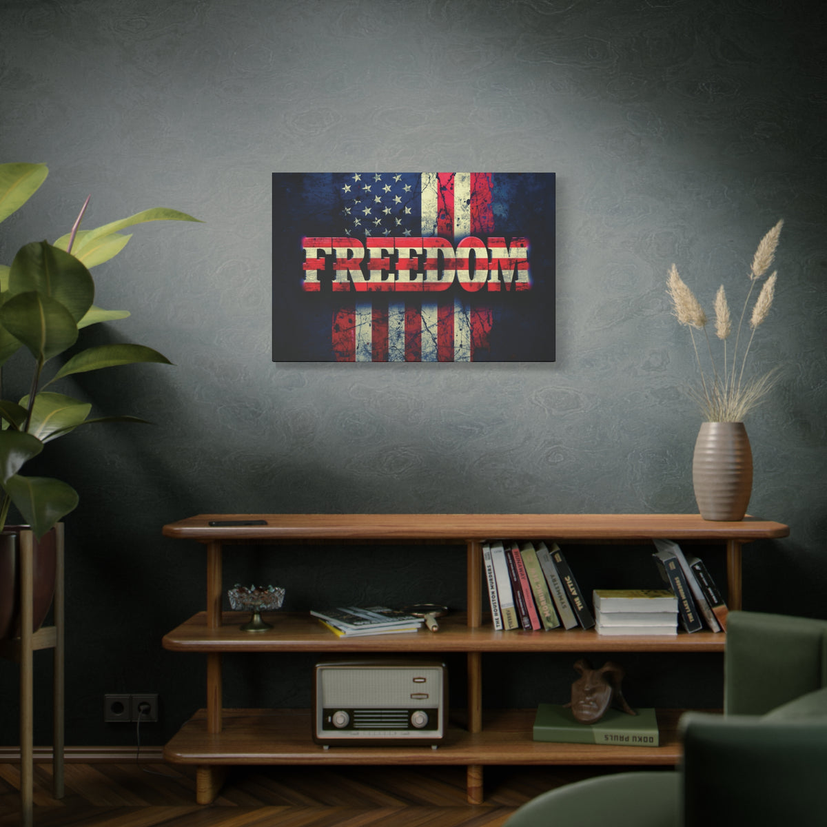 Freedom Canvas Wall Art - Patriotic Vintage American Flag - Gallery Wrapped - Red White Blue - 35 Sizes Available