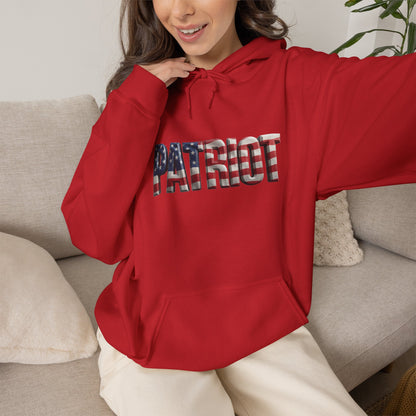 Patriot Flag Hoodie - American Flag Fill 'PATRIOT' Graphic Sweatshirt | Unisex Everyday Hoodie