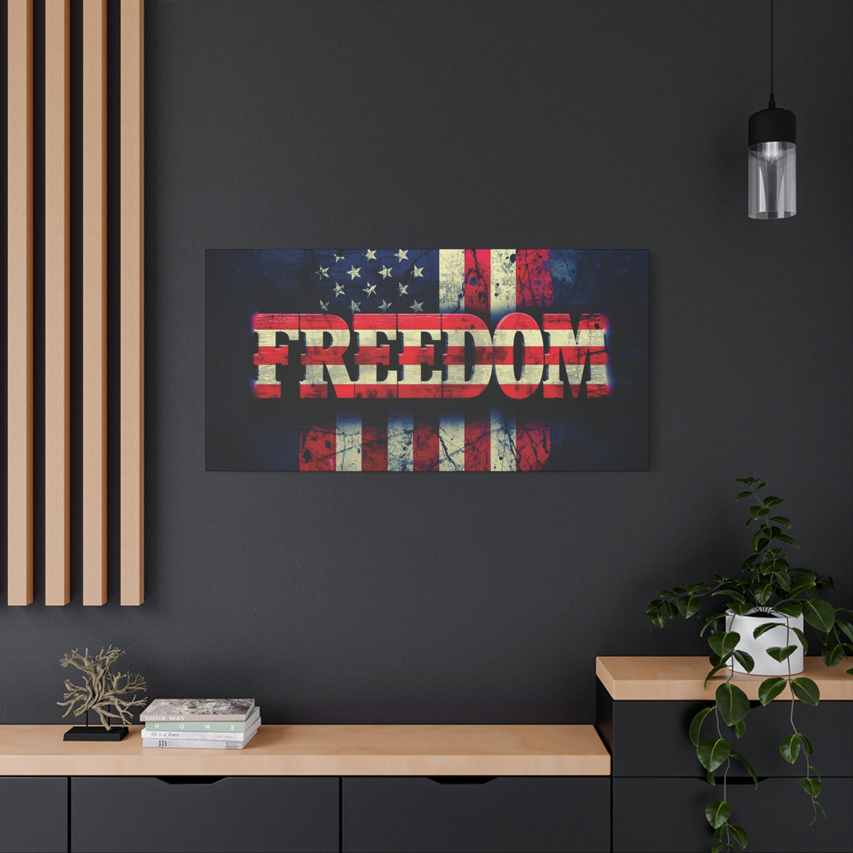 Freedom Canvas Wall Art - Patriotic Vintage American Flag - Gallery Wrapped - Red White Blue - 35 Sizes Available