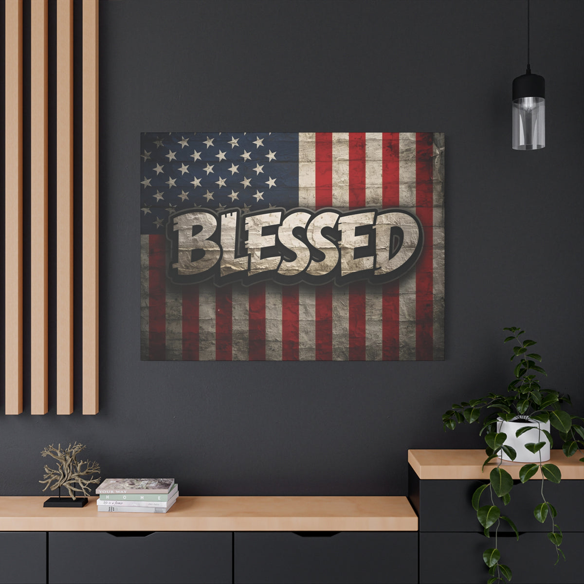 Blessed Vintage American Flag Canvas Wall Art - Patriotic Home Decor