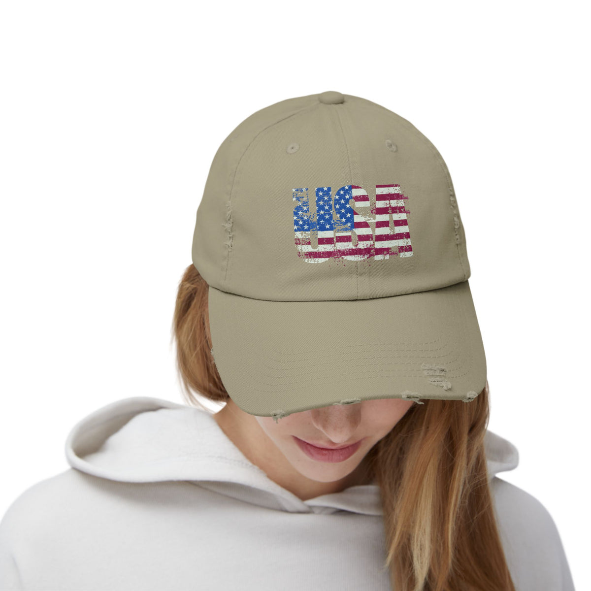 USA Distressed Flag Cap - Unisex Cotton Twill Hat - Patriotic Headwear