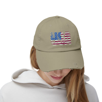USA Distressed Flag Cap - Unisex Cotton Twill Hat - Patriotic Headwear