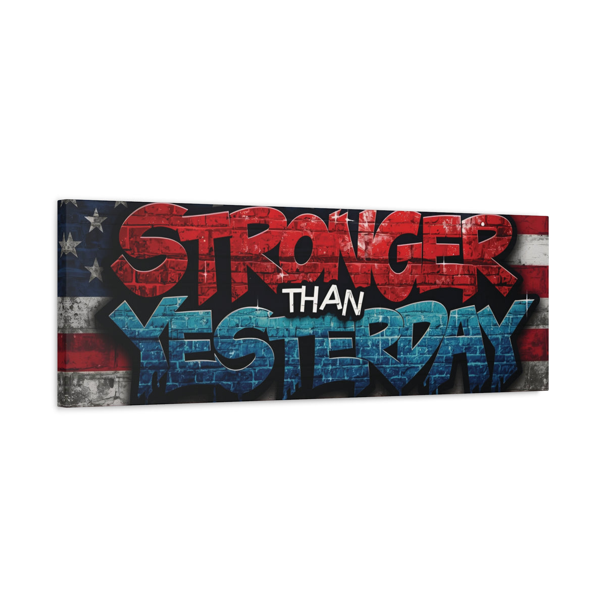 Stronger Than Yesterday Canvas Wall Art - Patriotic Fitness Motivation