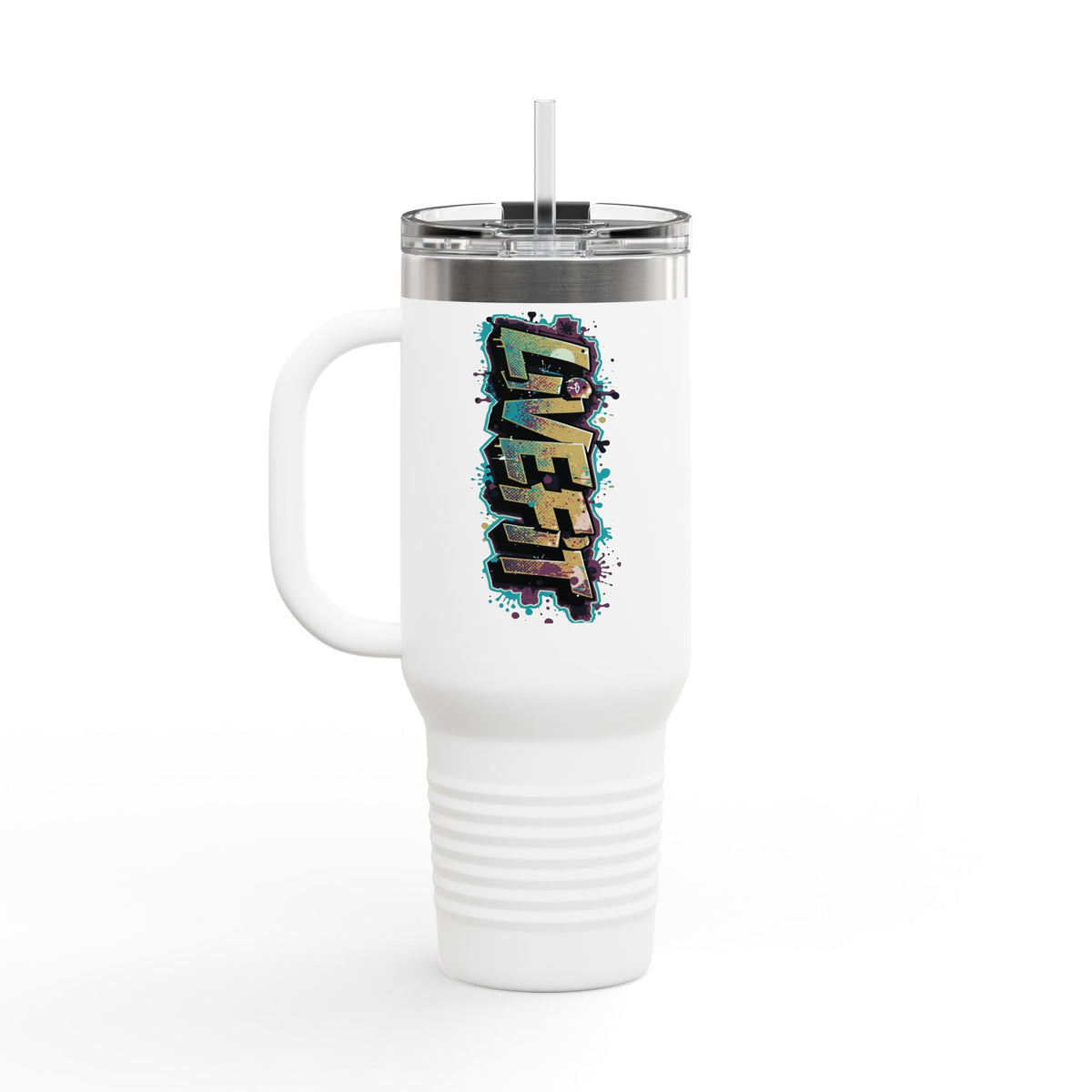 Insulated Travel Mug - Live Fit - 40oz Fitness Water Bottle - Gym Coffee Cup - Durable Travel Tumbler - Motivational Drinkware