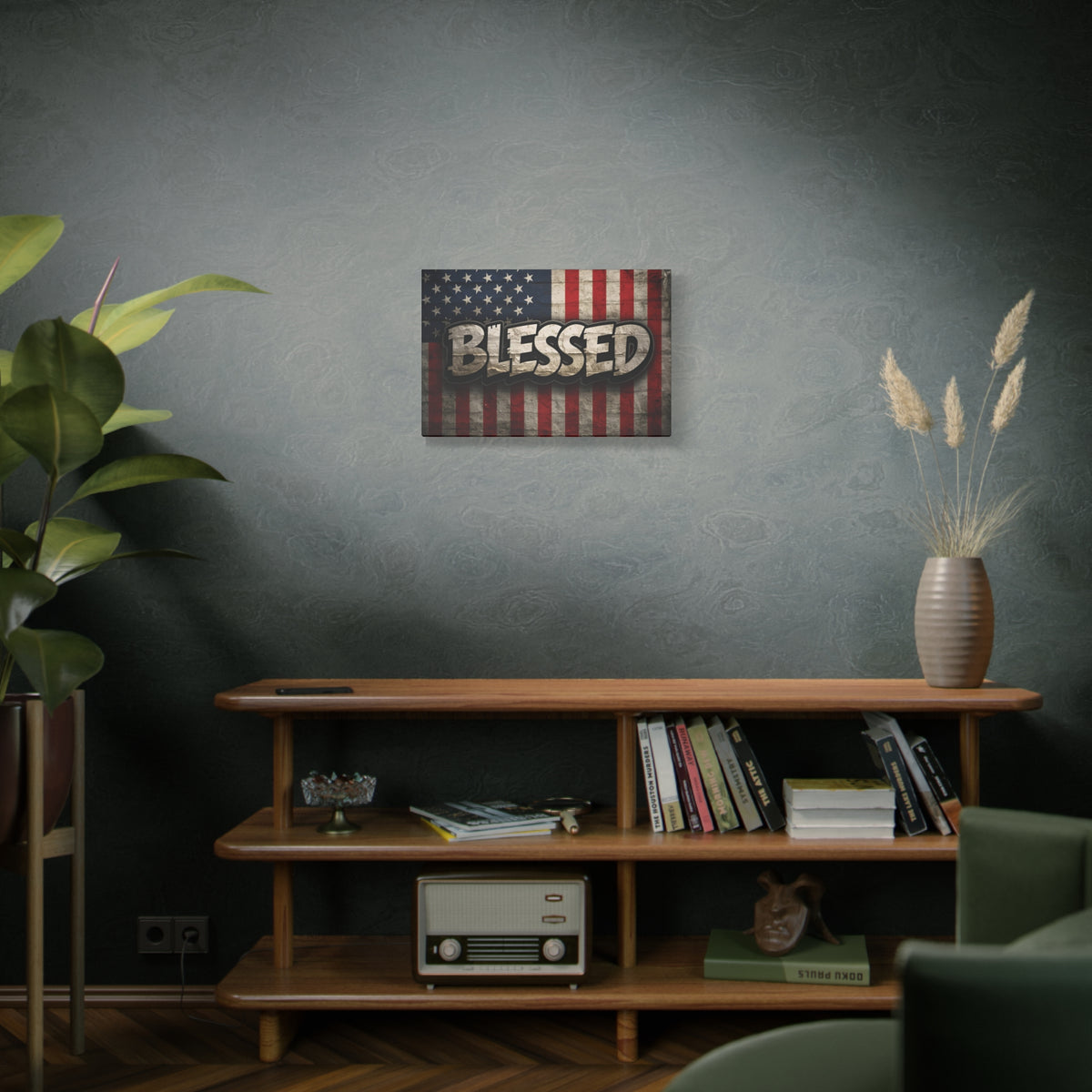 Blessed Vintage American Flag Canvas Wall Art - Patriotic Home Decor
