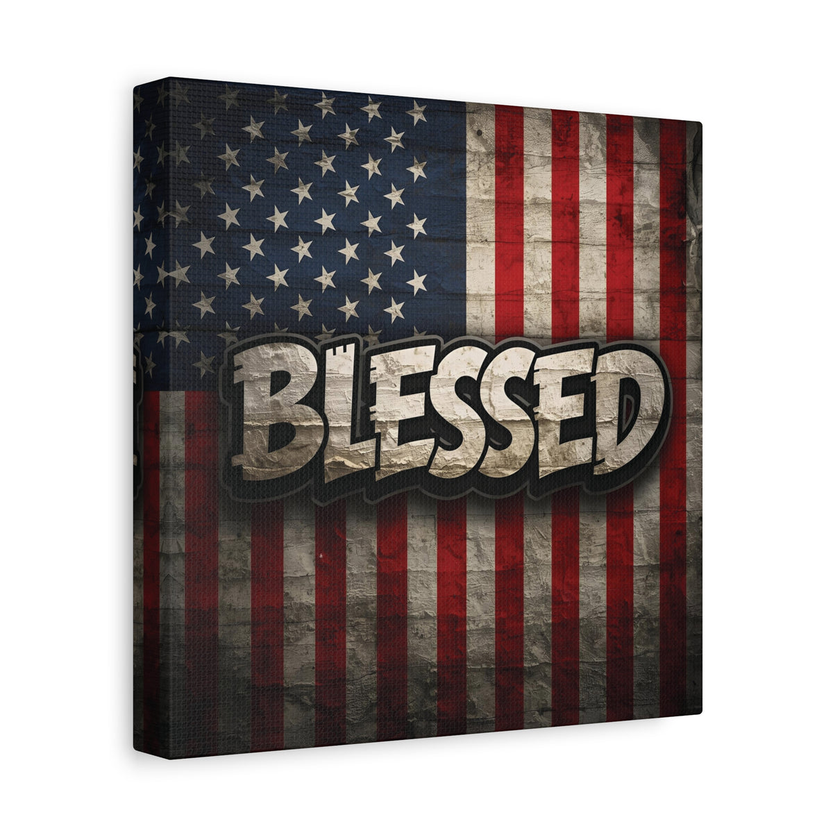 Blessed Vintage American Flag Canvas Wall Art - Patriotic Home Decor