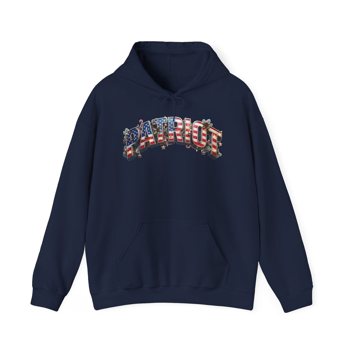 Patriot Christmas Hoodie - Flag Letters with Ornaments | Clean Minimal Graphic | Unisex S-5XL
