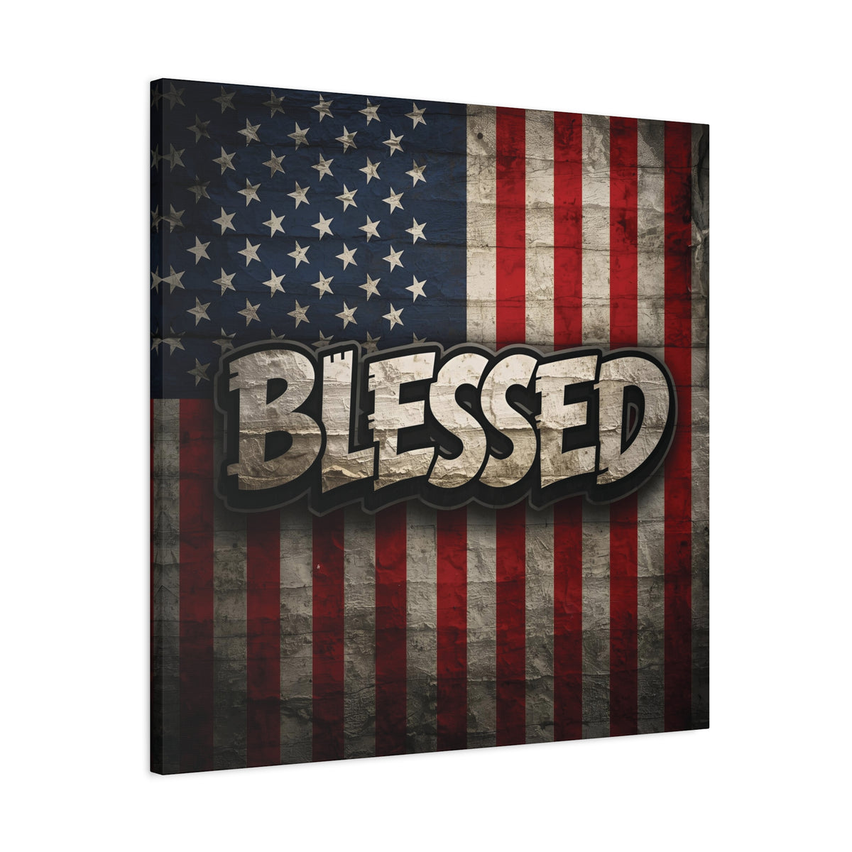 Blessed Vintage American Flag Canvas Wall Art - Patriotic Home Decor