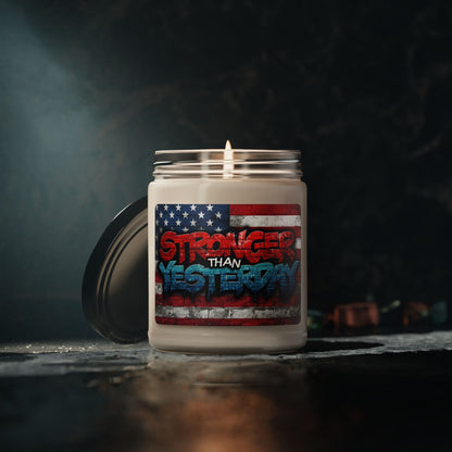 Stronger Than Yesterday Scented Soy Candle - 9oz - Patriotic American Flag - Motivational Fitness Gift - 9 Scents
