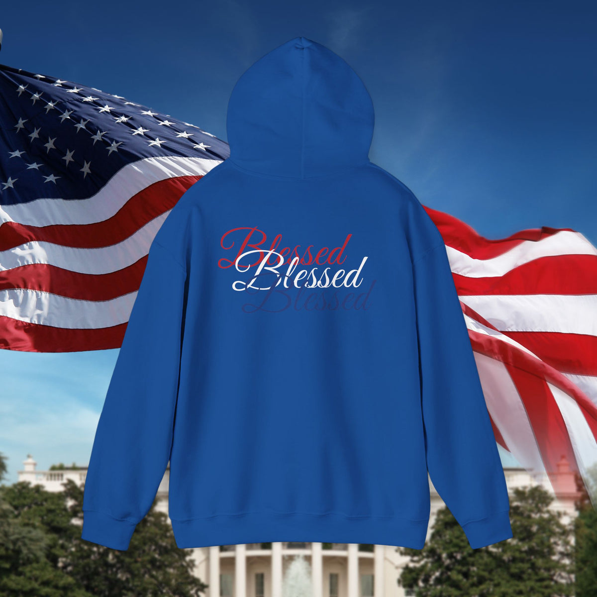 Blessed Hoodie - Patriotic Red White Blue - Unisex Pullover - Front & Back Print - S-5XL