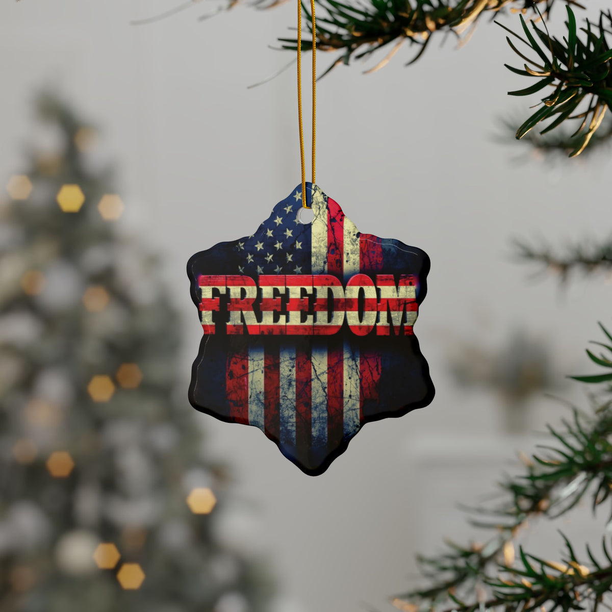 Patriotic Ornaments - Freedom American Flag Design - Red White & Blue - Same Design Both Sides