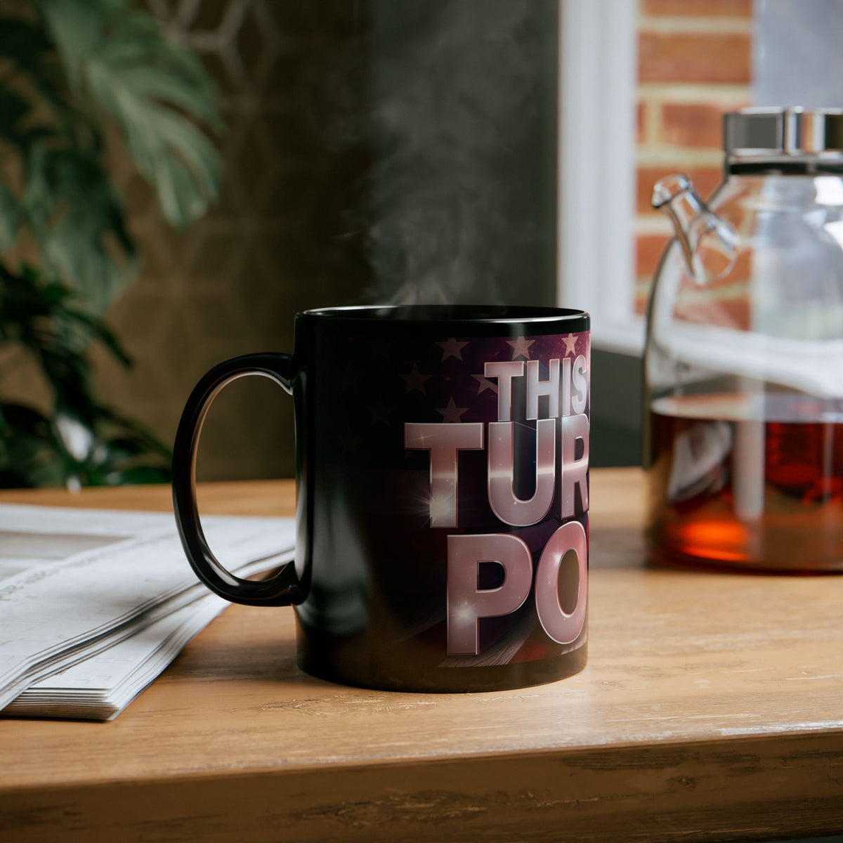 The Turning Point Black Ceramic Mug - Motivational American Flag Design