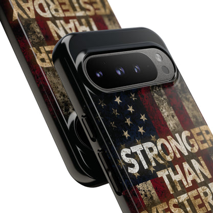 Patriotic Phone Case - Stronger Than Yesterday Design - Up Against a Vintage American Flag Background - Gift for Veterans - Motivational Quote - USA Pride - Independence Day
