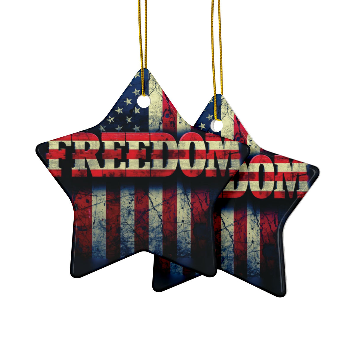Patriotic Ornaments - Freedom American Flag Design - Red White & Blue - Same Design Both Sides