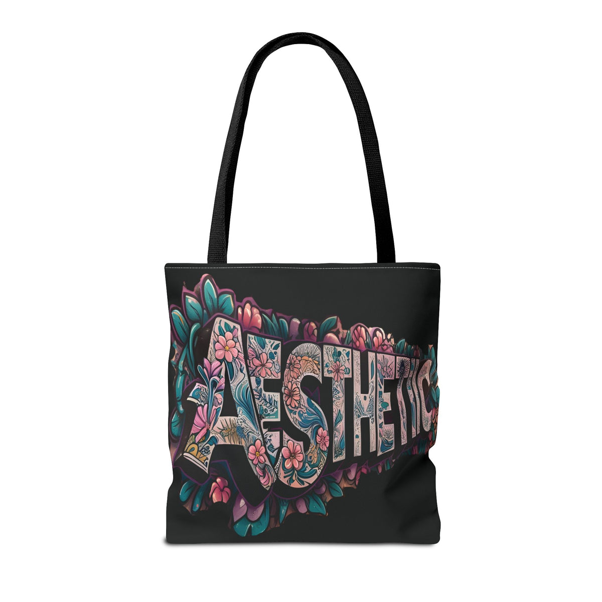 Aesthetic Black Floral Tote Bag - Eco-Friendly Shopping Bag - 3 Sizes