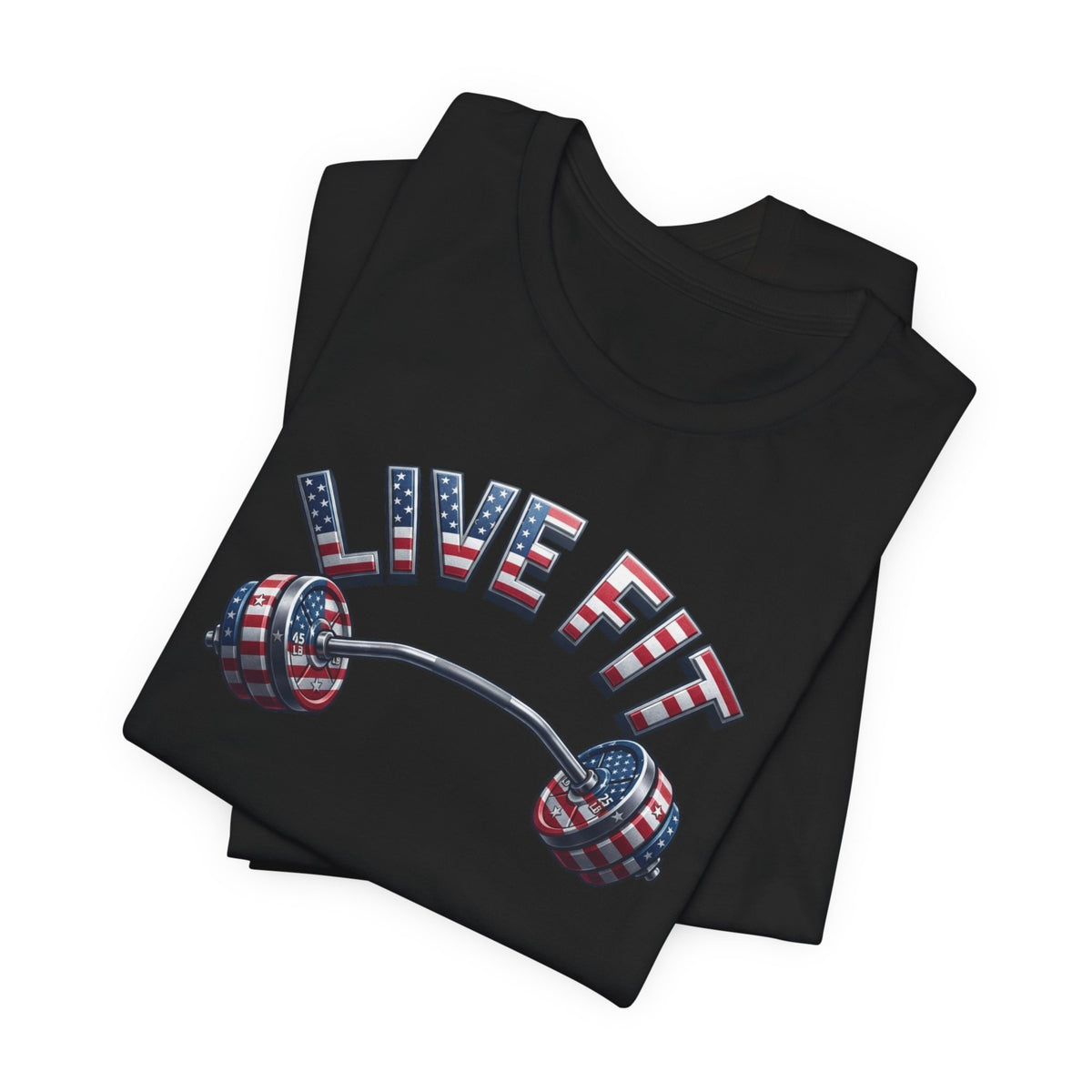 LIVE FIT American Flag Barbell T-Shirt | Patriotic Gym Tee – LIVE FIT