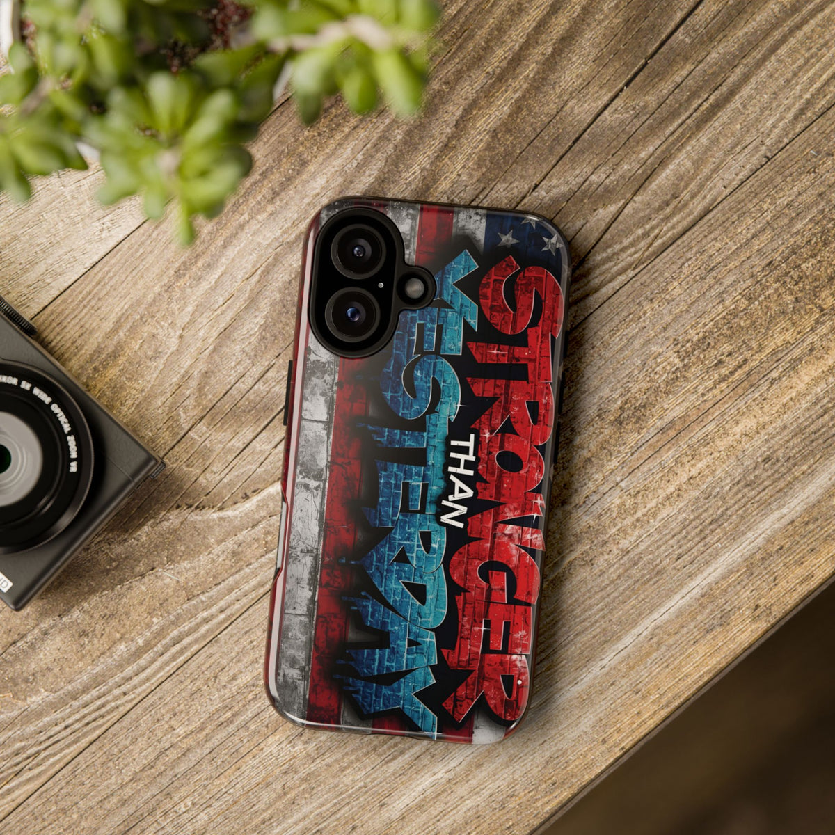 Stronger Than Yesterday Iphone Case - Motivational Phone Cover - USA Flag Design - Gift for Fitness Enthusiasts - Inspirational Phone Accessory
