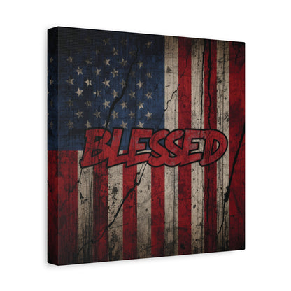 Blessed Canvas Wall Art - Vintage American Flag - Gallery Wrapped - Patriotic Americana Decor - Rustic Flag Art - 35 Sizes