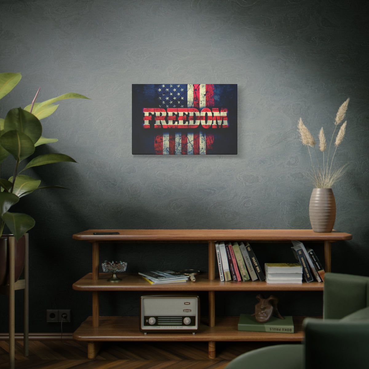 Freedom Canvas Wall Art - Patriotic Vintage American Flag - Gallery Wrapped - Red White Blue - 35 Sizes Available