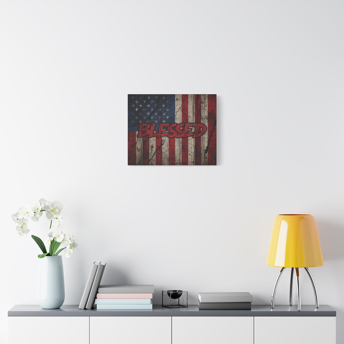 Blessed Canvas Wall Art - Vintage American Flag - Gallery Wrapped - Patriotic Americana Decor - Rustic Flag Art - 35 Sizes