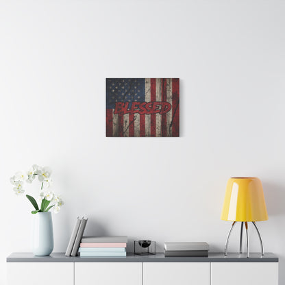 Blessed Canvas Wall Art - Vintage American Flag - Gallery Wrapped - Patriotic Americana Decor - Rustic Flag Art - 35 Sizes